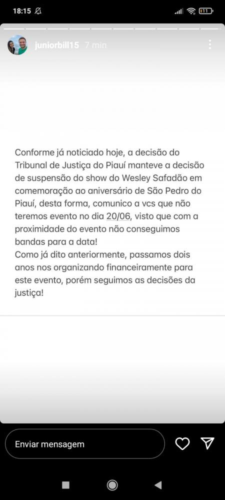 São Pedro do Piauí não terá atrações musicais no aniversário da cidade