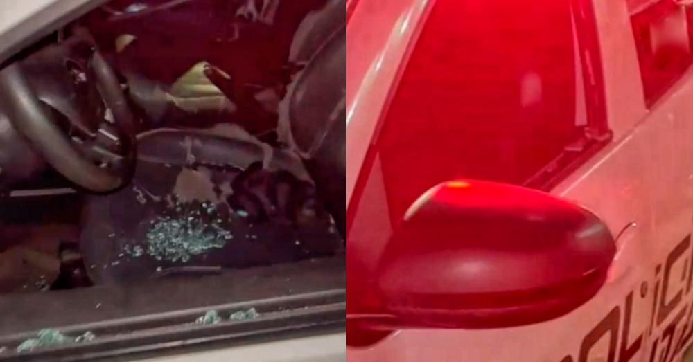 Populares quebram vidro de viatura da PM após prisão de suspeito de violência doméstica em Teresina