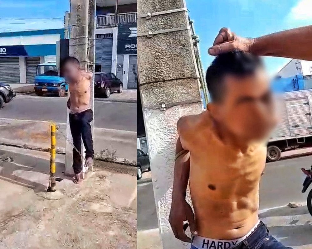 Homem é amarrado em poste e leva 