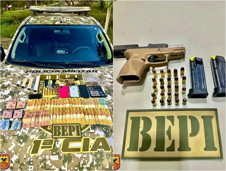 Polícia apreende mais de R$ 1.500, droga, munições e arma com suspeito de tráfico em Teresina