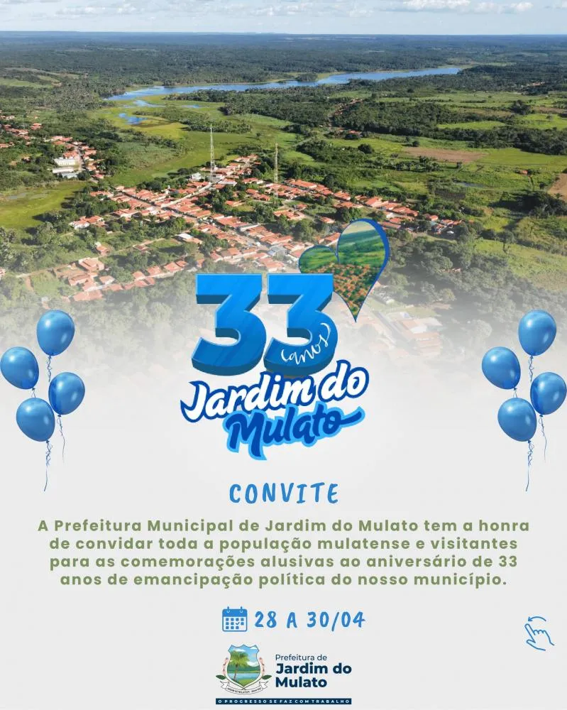 Jardim do Mulato divulga programação oficial dos 33 anos de emancipação política