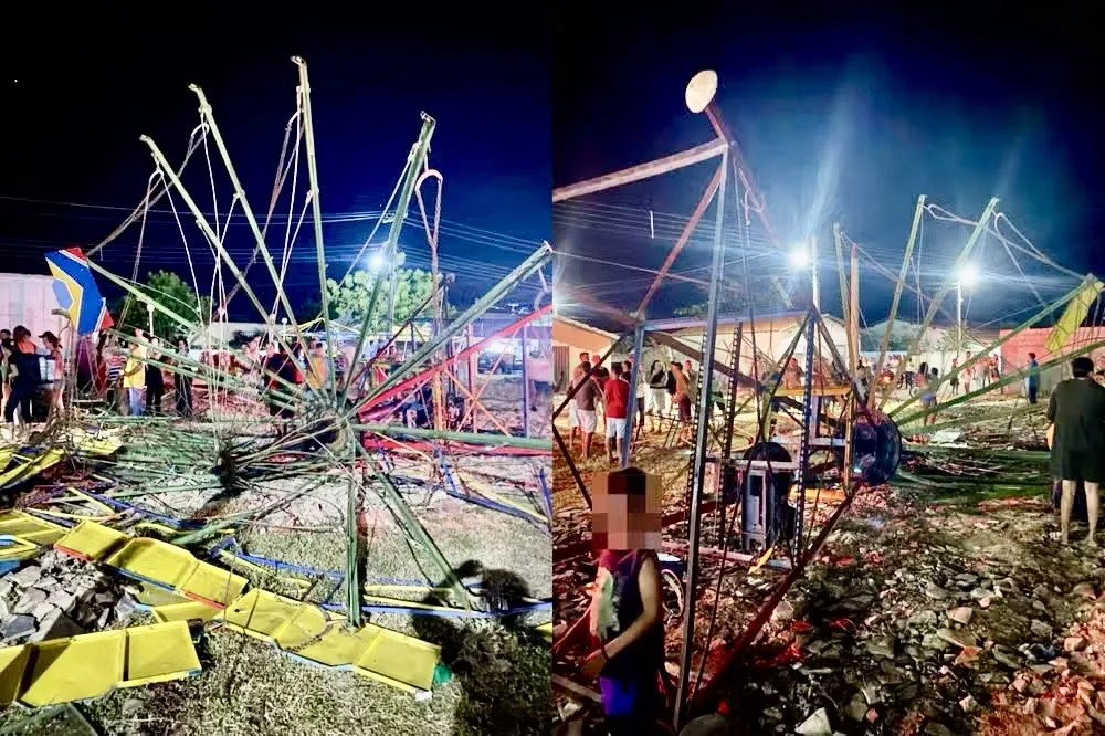 Brinquedo de parque de diversões desaba e deixa três crianças feridas durante festejos no interior do Piauí