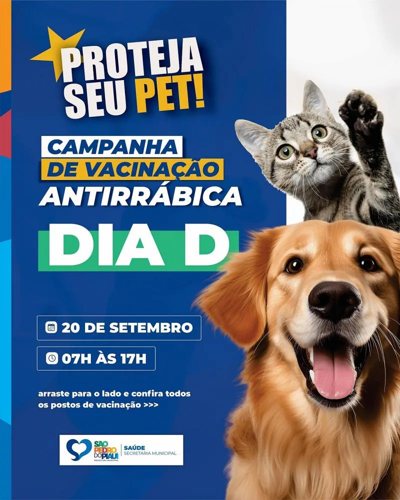 Prefeitura de São Pedro do Piauí realizará dia “D” da vacinação antirrábica neste sábado (20)
