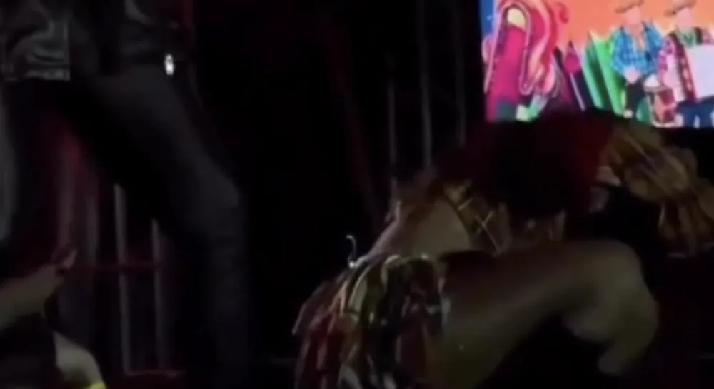 Cantora do Calcinha Preta cai no palco após ser puxada por fã em show